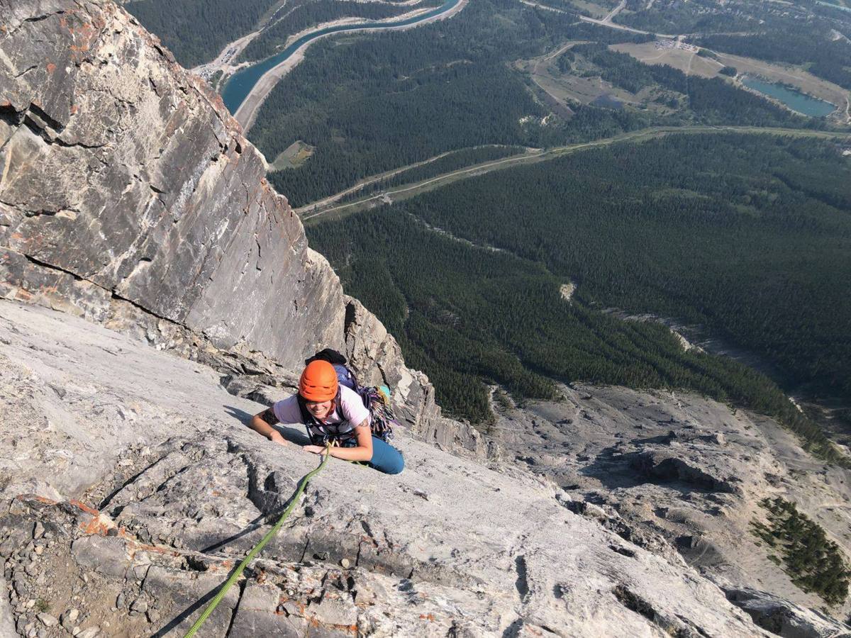 Climber on a limestone slab